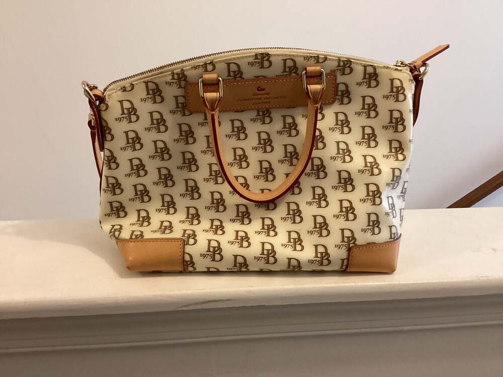 Dooney & Bourke 1975 Monogram Zip Satchel in Florentine Vacchetta Leather